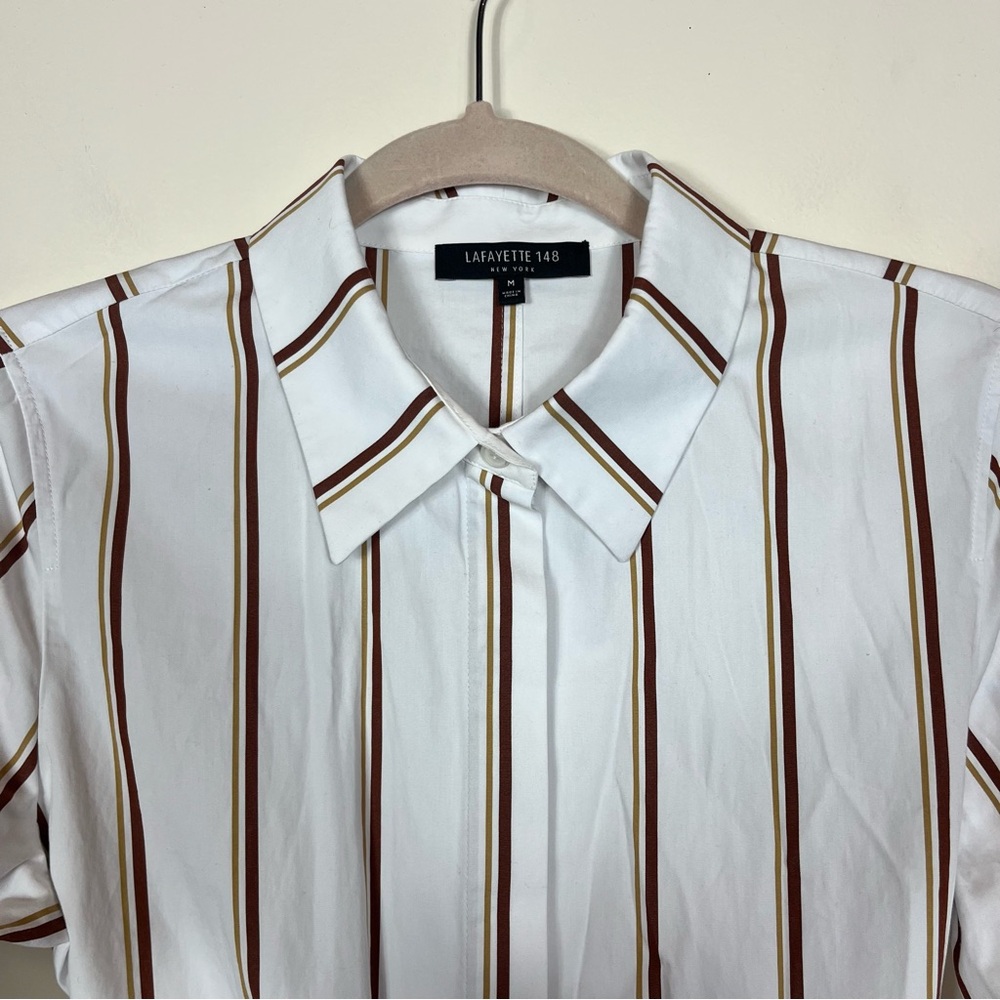 Lafayette 148 Cotton Poplin Button Up Shirt Medium Preppy Academia Career White - Picture 2 of 8